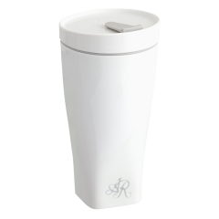 Coffee to go mug with porcelain lid, Shape "nova", Monogram, 2 letters, platinum, V 0,35 l