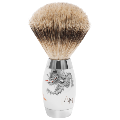 Mühle Edition Meissen, shavin brush with Silvertip Fibre@, porcelain handle, Ming Dragon, monogram, H 12,8 cm