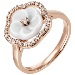 Ring Royal Blossom Frame, 750 Roségold, 1 Porzellanblüte S , 31 Diamanten zus. ca. 0,25 ct, TW, VSI, Vollschliff Gut