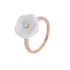 Ring Royal Blossom Diamond, 750 Roségold, 52 mm, 1 Porzellanblüte M, 15 Brillanten zus. 0,22 ct, VS, fw, Vollschliff Gut