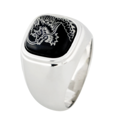 Ring Glücksdrache in Platin, 68 mm, 925 Sterlingsilber