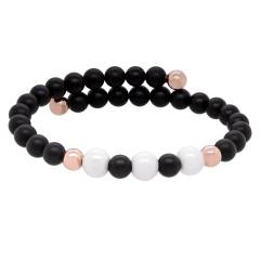 Bangle Pearl Collection Onyx, symmetrical, 3 porcelain pearls 8 mm, 4 pearls 6 mm 925 silber rose plated, 28 onyx pearls 6 mm
