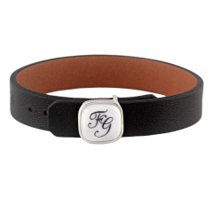 Lederarmband mit Monogramm (2 Buchstaben) in Schwarz