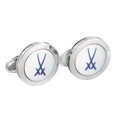 Manschettenknöpfe Markenzeichen Schwerter in Kobaltblau, 925 Sterlingsilber, 2,2 x 4 cm