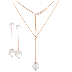 Set Pearl Collection Pure White, Ohrringe & Collier 63 cm, 750 Roségold