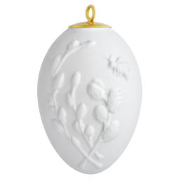 Osterei mit Relief, Weidenkätzchen, Weiß, Biskuit, H 5 cm