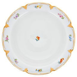 Schüssel, groß, Form "B-Form", Gestreute Blümchen, bunt, Goldbronze, leicht, ø 27 cm