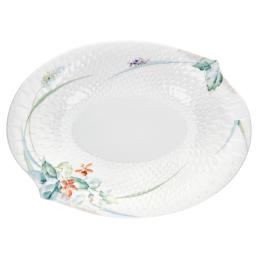 Beilagenschale, klein, Form "Wellenspiel Relief", Waldflora mit Insekten, bunt, weißer Rand, L 21,5 cm