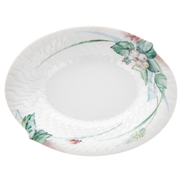 Beilagenschale, klein, Form "Wellenspiel Relief", Waldflora mit Insekten, bunt, weißer Rand, L 18 cm