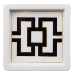 Platte, Form "MEISSEN® Cosmopolitan", Royal Palace, schwarz mit goldener Kontur, weißer Rand, 9 x 9 cm