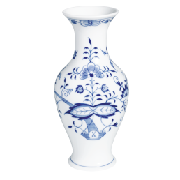 Vase, Form "Neuer Ausschnitt", Zwiebelmuster, kobaltblau, weißer Rand, H 24 cm