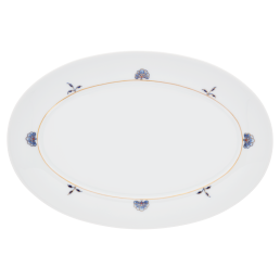 Platte, oval, Form "No 41", Noble Blue, Blütenzweige, Blütenrosetten, L 30 cm