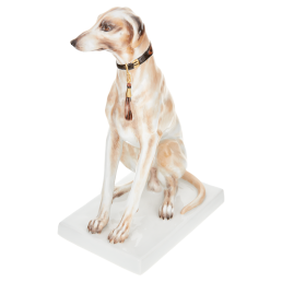 Hund Windhund Sloughi, Bunt und gold staffiert, H 20 cm