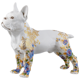 Hund Bulldogge, Blaue Blüten, Lim. 100, H 16,5 cm