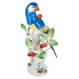 Vogel Papagei mit Kirschen, Vintage, Bunt staffiert, H 32 cm