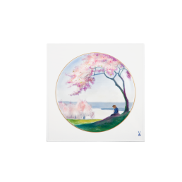 Wandbild, "Mädchen am Fluß mit Kirschblüten", lim., 25,5 x 25,5 cm