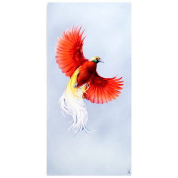 Wandgemälde "Roter Paradiesvogel", 60 x 30 cm