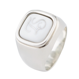 Siegelring eckig mit Monogramm (2 Buchstaben) in Platin, 58 mm, 925 Sterlingsilber