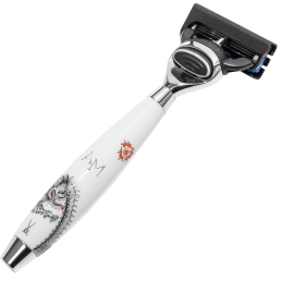 Mühle Edition Meissen, Rasierer mit Gillette Fusion, Porzellangriff, Ming Drache, Monogramm, H 14,5 cm RED MEISSEN F INI