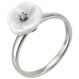 Ring Royal Blossom Basic, 750 Weißgold, 1 Porzellanblüte S mit 1 Brillant 0,02 ct, TW, VSI, Vollschliff Gut