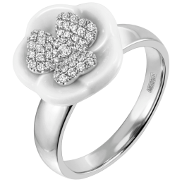 Ring Royal Blossom Pavé, 750 Weißgold, 50mm, 1 Blüte M pavé, 1 Porzellanblüte M, 49 Brillanten 0,224 ct, TW, VSI, Vollschliff Gut
