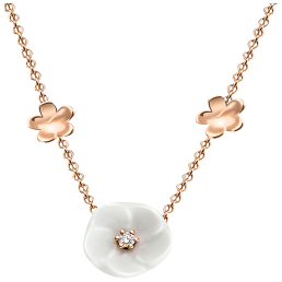 Collier Royal Blossom Bouquet, 750 Roségold, 7 Blüten XS/S/M, 1 Porzellanblüte M, 1 Brillant 0,04 ct, TW, VSI, Vollschliff Gut, 2