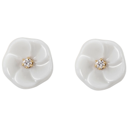 Ohrstecker Royal Blossom Basic, 750 Gelbgold, 2 Porzellanblüten S mit je 1 Brillant je 0,02 ct, TW, VSI, Vollschliff Gut