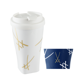Coffee to go Becher mit Kunststoffdeckel und Manschette, Form "Nova", "Swords", V 0,35 l